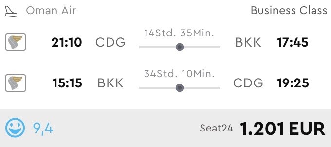 Oman Air Business Class nach Bangkok nur 1.200 Euro