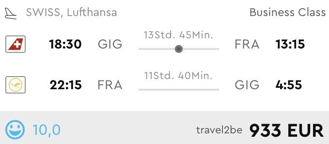 Business Class von Brasilien nur 933 Euro