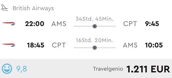 Business Class nach Kapstadt nur 1.234 EURO