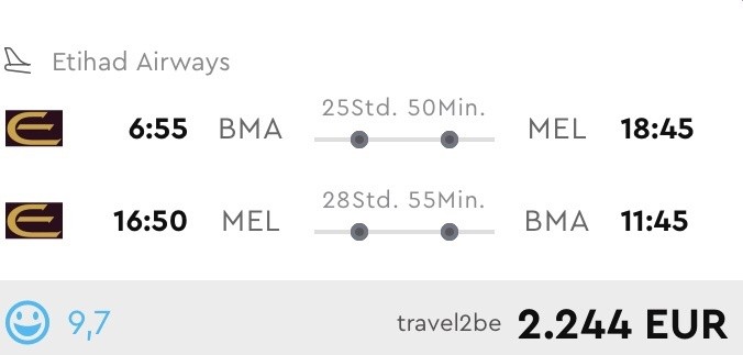 In der Business Class nach Australien für 2.244 Euro