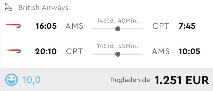 In der Business Class für 1.251 Euro nach Südafrika