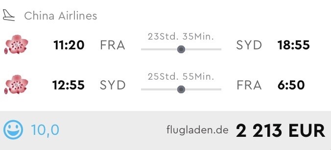 Direkt aus Deutschland nach Sydney in der Business Class