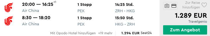 Business Class direkt von Zürich nach Hongkong