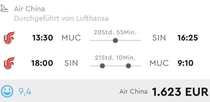 Business Class Singapur direkt aus Deutschland