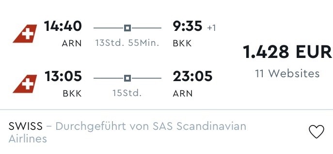 In der Business Class für 1.428€ nach Bangkok