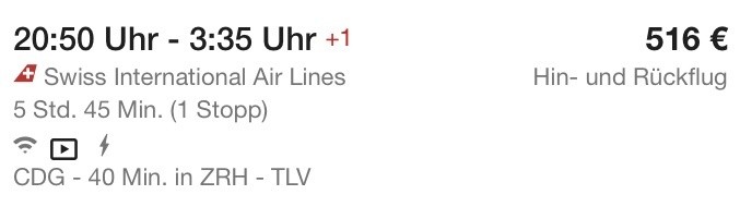 In der SWISS Business Class für 516€ nach Israel