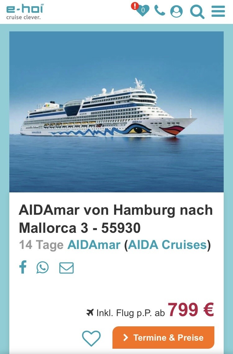 14 Tage Aida-Kreuzfahrt ab 799 Euro inklusive Flug