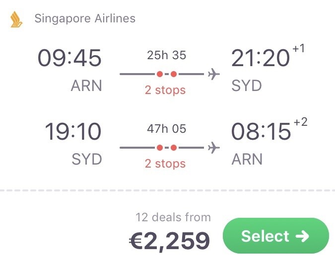 In der Business Class nach Down Under für 2.259 Euro