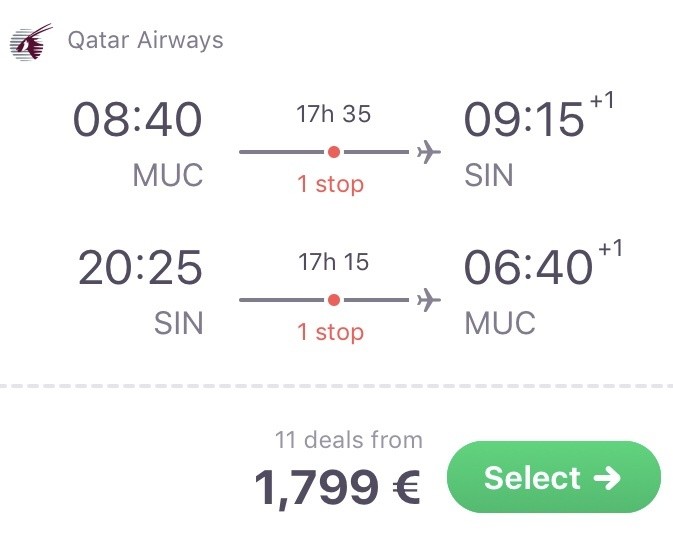 Business Class Singapore mit Qatar
