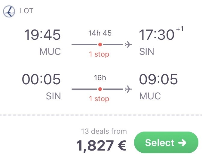 Business Class Singapore mit LOT