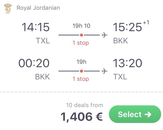 In der Business Class für 1.406 Euro nach Thailand