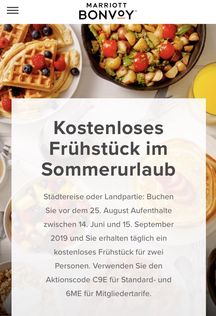 Kostenloses Frühstück bei Marriott Bonvoy im Sommer 2019