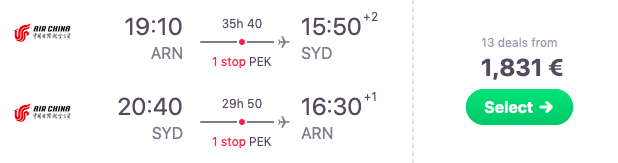 Down under in der Business Class für 1.831 Euro