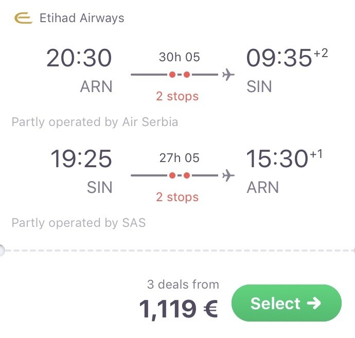 In der Business Class nach Singapur für 1.119 Euro