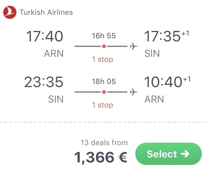 In der Business Class nach Singapur für 1.366€