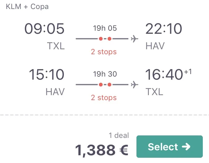 Kuba in der Business Class für 1.388€