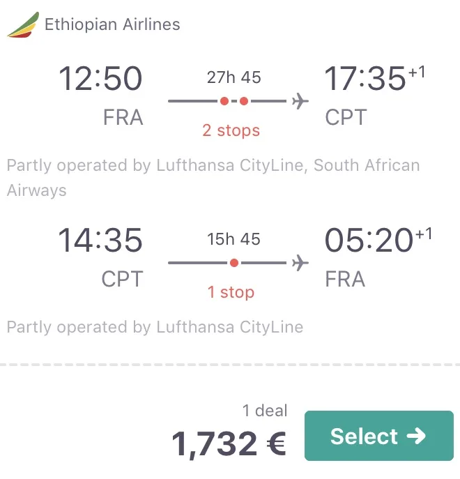 Business Class nach Kapstadt für 1.732 Euro