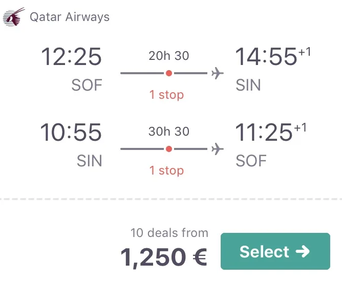 Business Class nach Singapur für 1.250 Euro