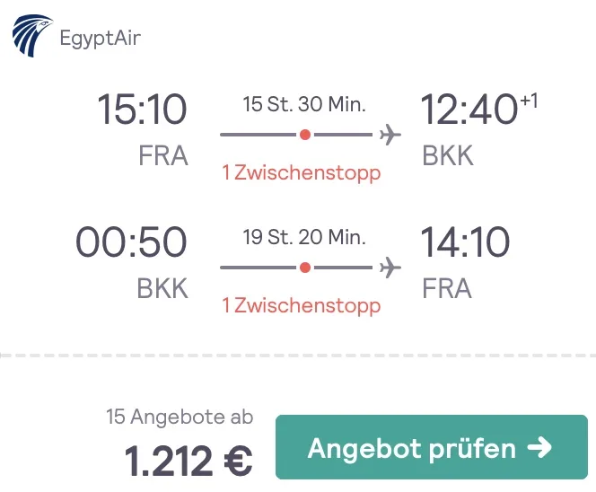 Bangkok ab Deutschland in der Business Class nur 1.212 Euro