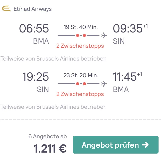 Business Class nach Singapur für 1.211 Euro
