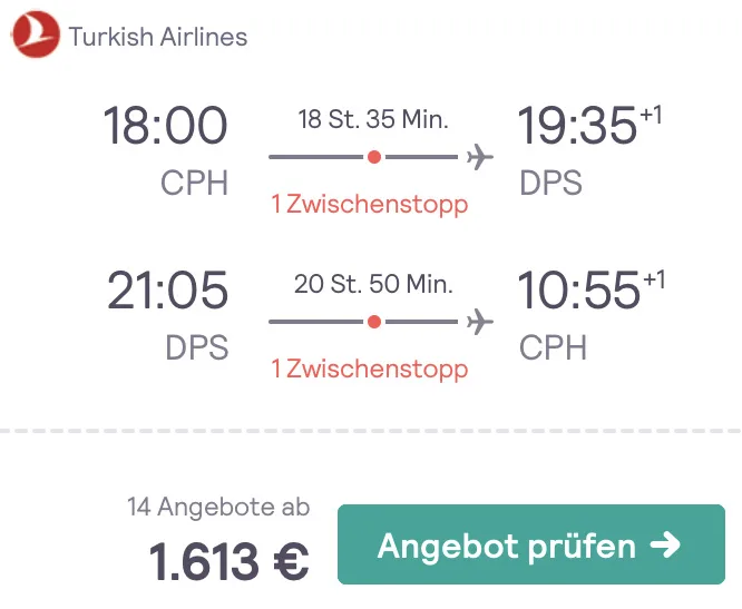 Nach Bali in der Business Class für 1.613 Euro