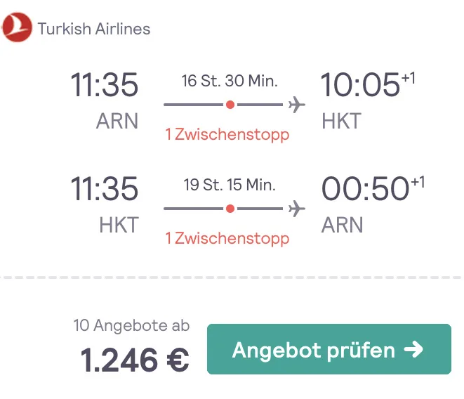 Nach Phuket in der Business Class für 1.246 Euro