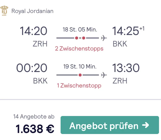 Nach Bangkok in der Business Class für 1.638 Euro