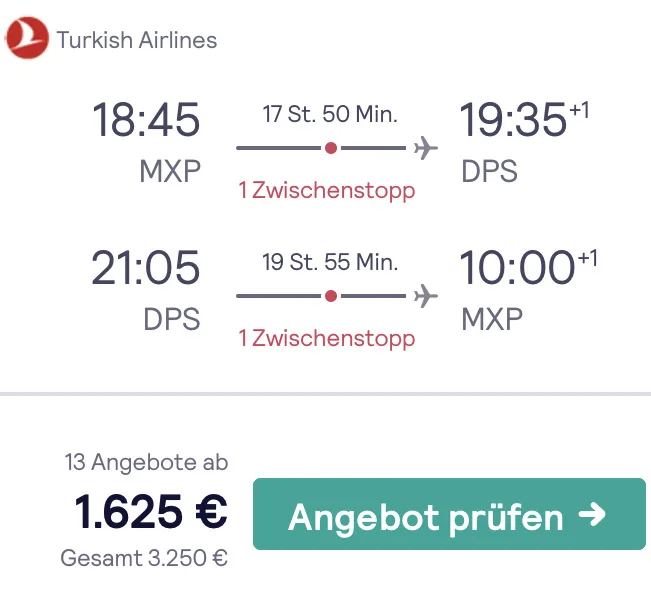 Bali in der Business Class für 1.625 Euro