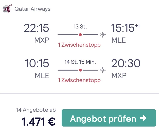 Auf die Malediven in der Business Class für 1.471 Euro