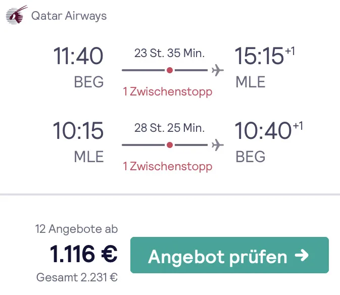 Zu zweit auf die Malediven in der Business Class nur 1.116 Euro