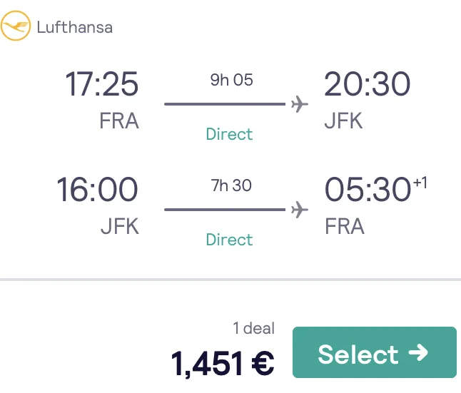 Direkt ab Deutschland in der Business Class nach New York nur 1.451 Euro