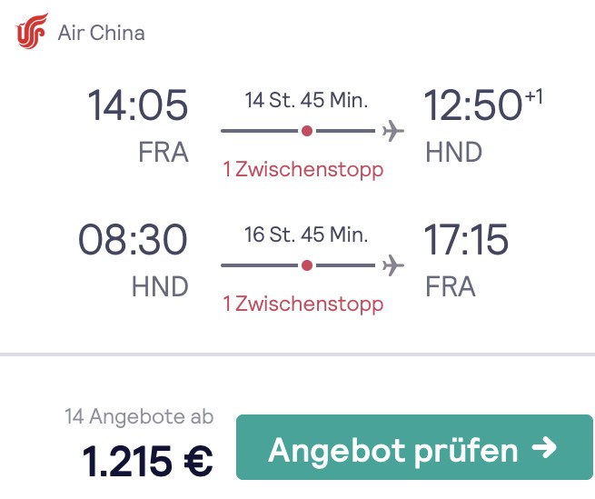 Nach Tokio in der Business Class für 1.215 Euro