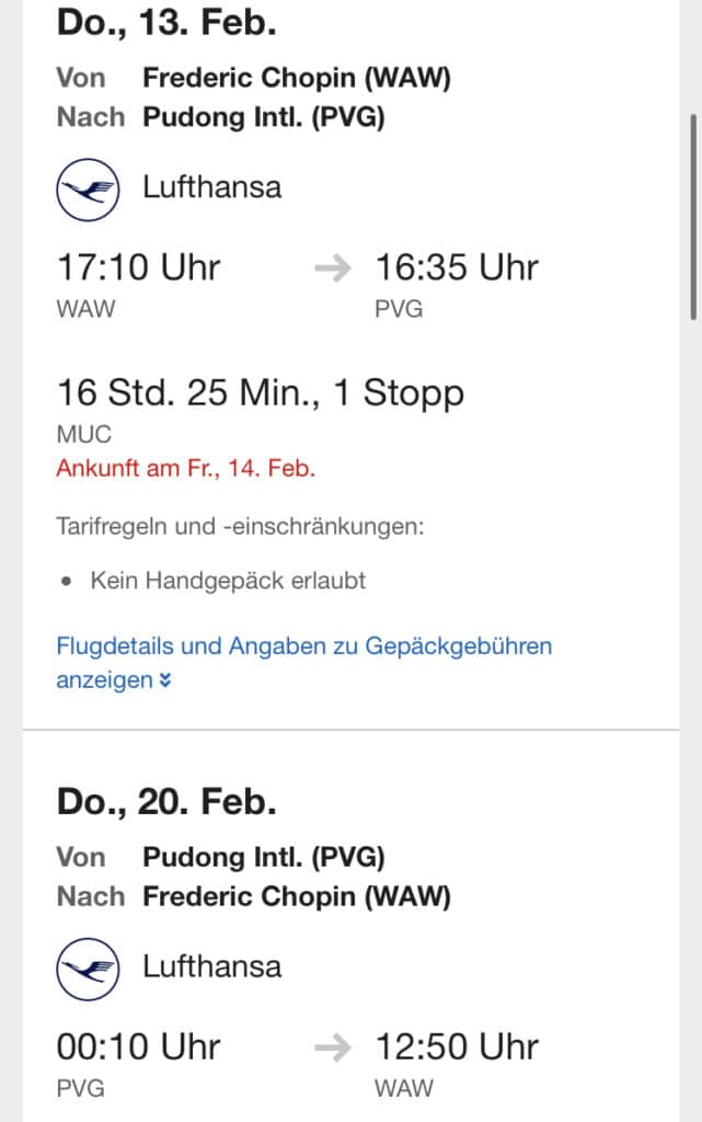 Mit der Lufthansa Business Class nach Shanghai nur 1.318 Euro