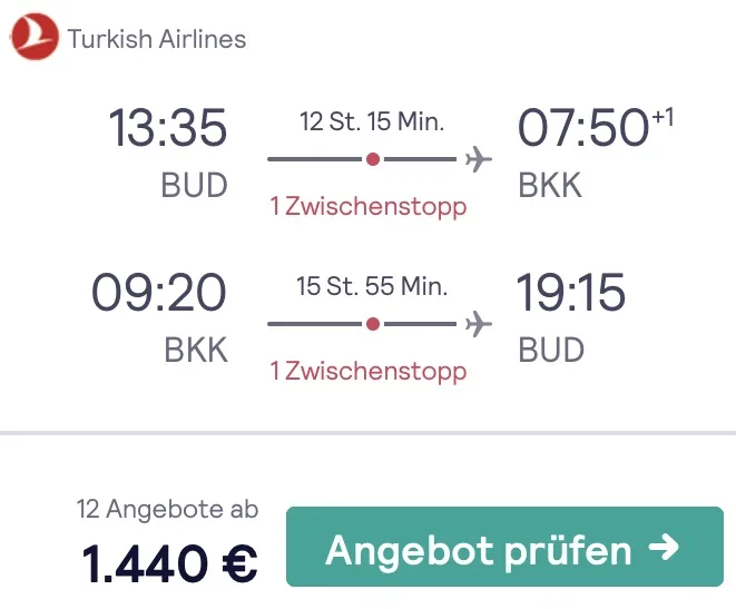 Bangkok in der Turkish Airlines Business Class für 1.440 Euro