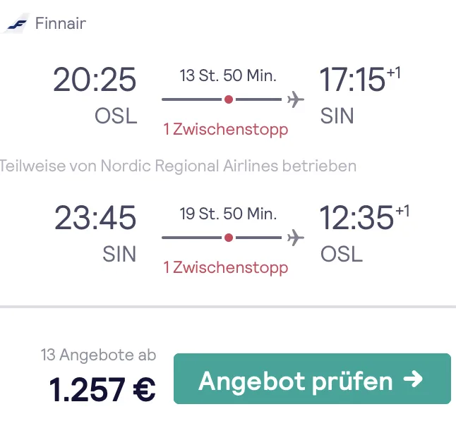 Nach Singapur in der Business Class für 1.257 Euro