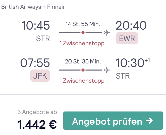 Ab Deutschland in der Business Class in die USA für 1.442 Euro
