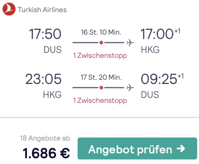 Hongkong in der Business Class für 1.686 Euro