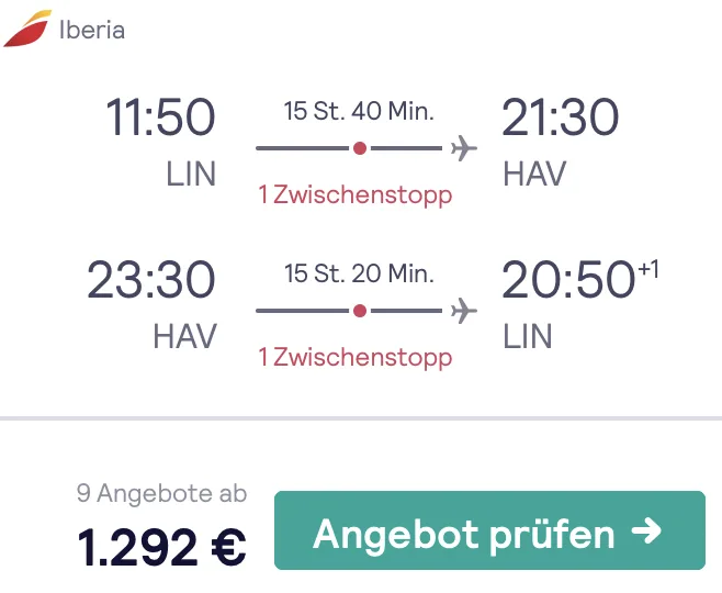 In der Business Class nach Kuba nur 1.292 Euro