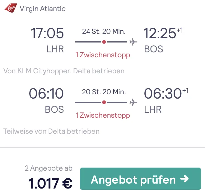 In der Business Class nach Boston nur 1.017 Euro