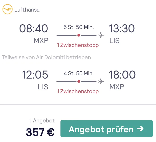 Mit Lufthansa in der Business Class nach Lissabon nur 357€
