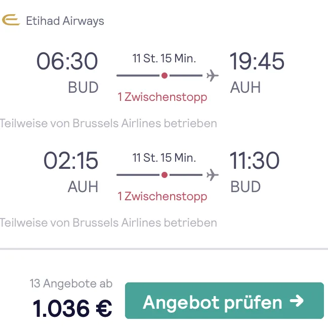 Nach Abu Dhabi in der Business Class nur 1.036 Euro