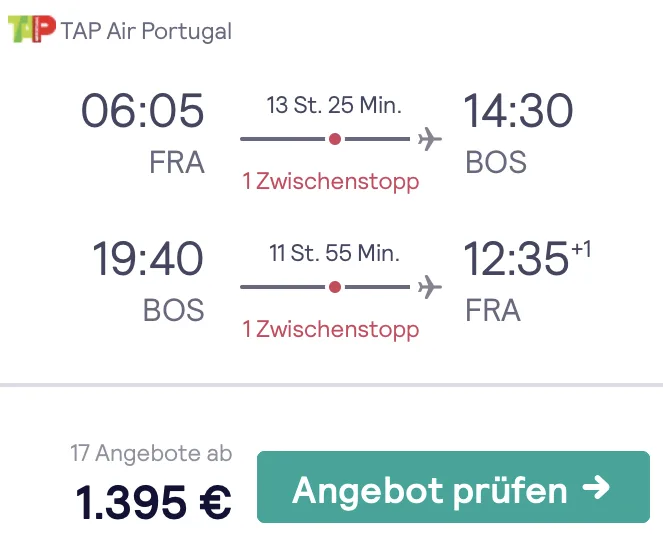 Direkt aus Deutschland nach Boston in der Business Class nur 1.395 Euro