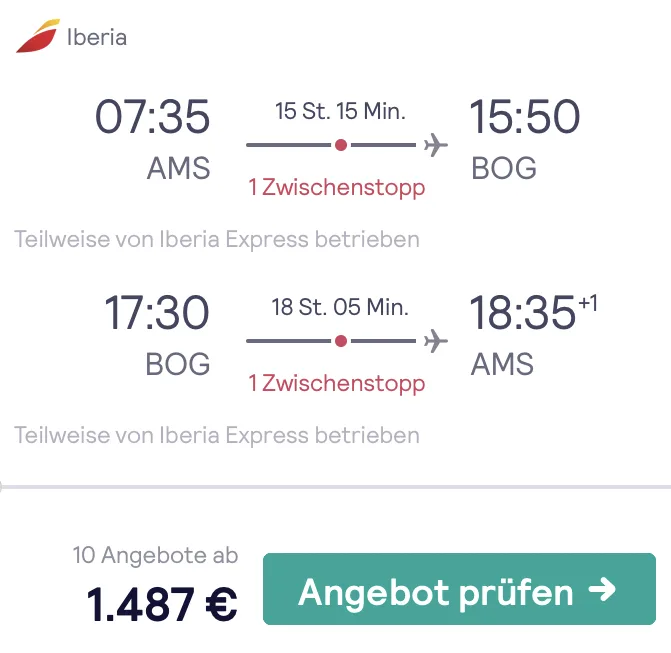 Nach Kolumbien in der Business Class für 1.487 Euro
