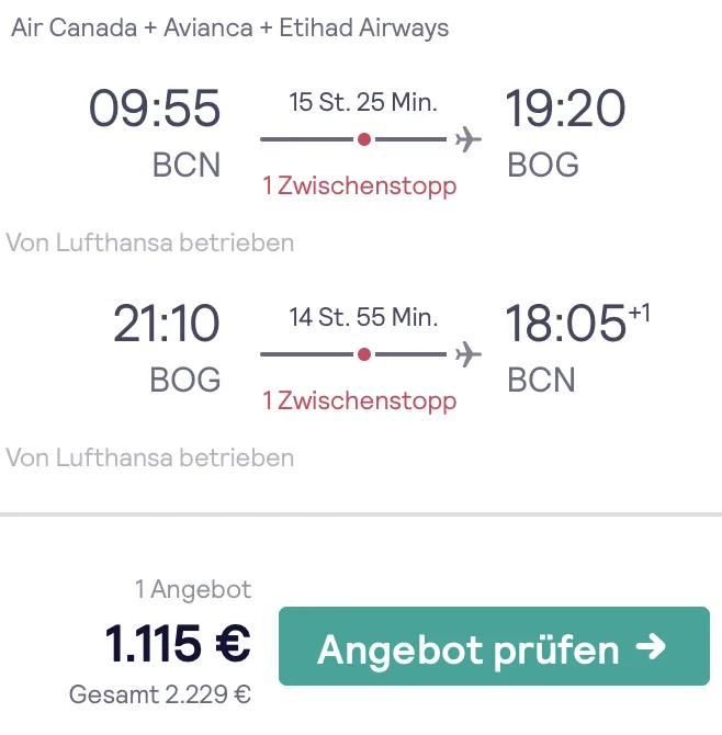Lufthansa Business Class Partner Sale nach Südamerika ab 1.115 Euro