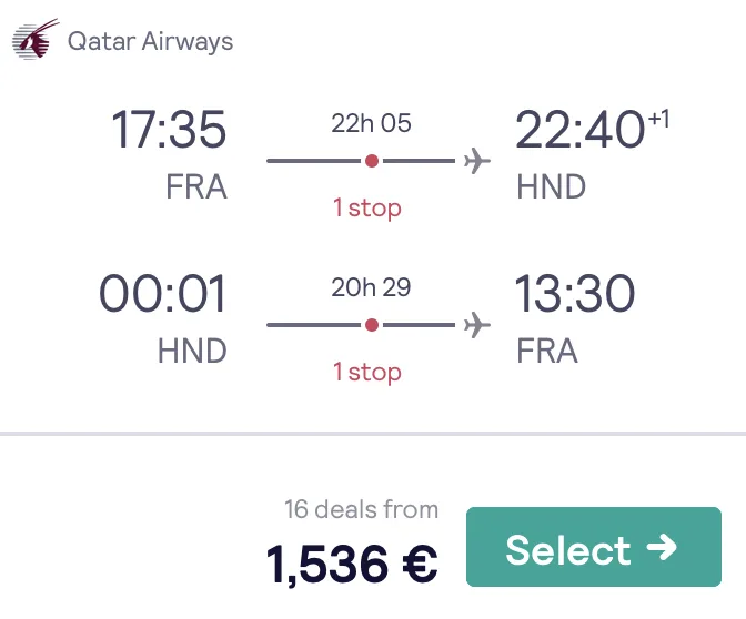 Qatar Airways Business Class nach Tokio für 1.536 Euro