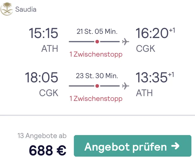 Nach Indonesien in der Business Class nur 688 Euro