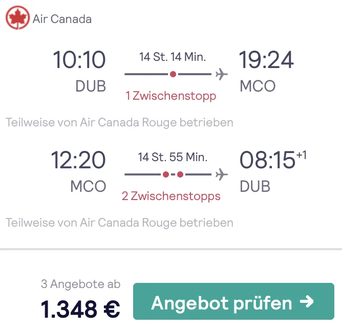 Business Class nach Orlando für 1.348€