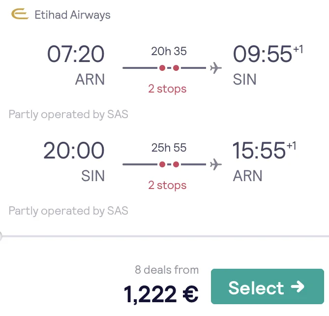 Nach Singapur mit Etihad in der Business Class für 1.222 Euro