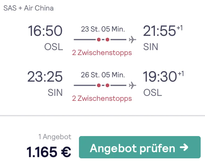 Singapur in der Business Class nur 1.165 Euro