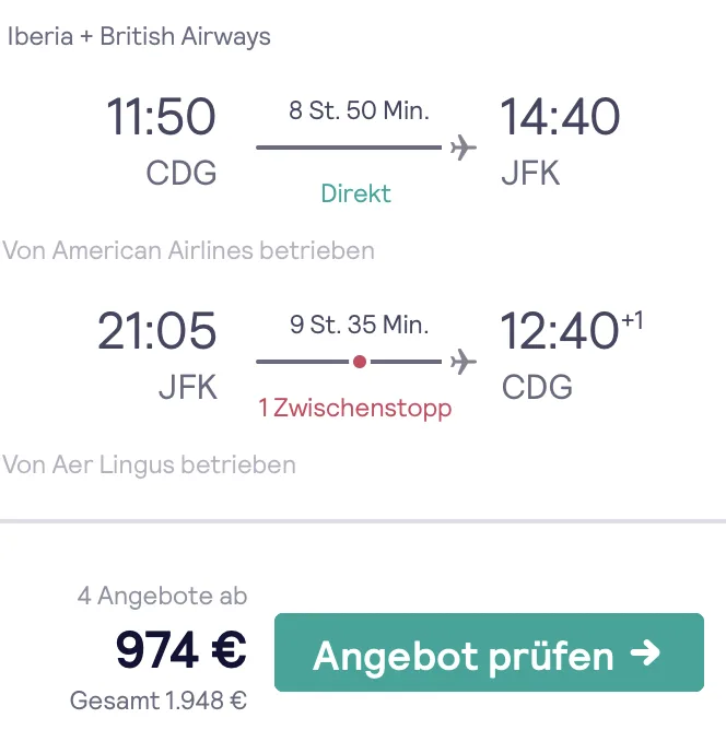 Nur sagenhafte 974€ für die Business Class nach New York